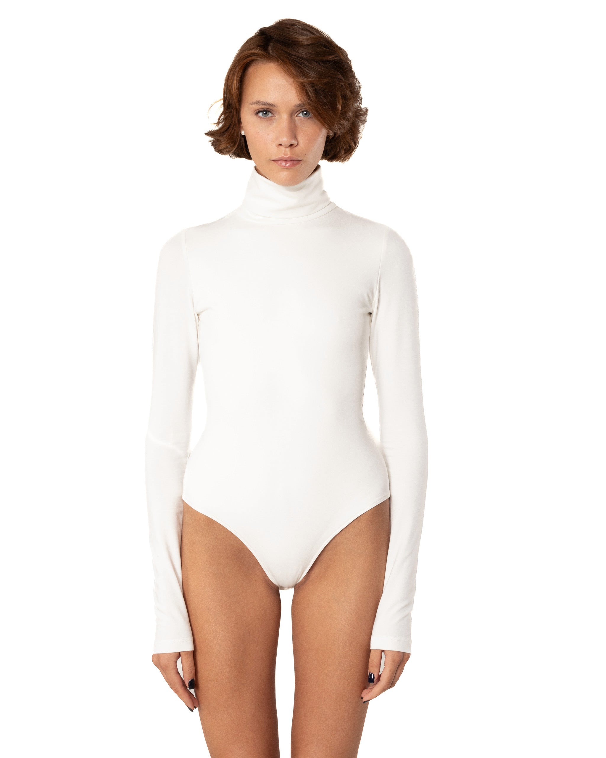 This bodysuit's model can be considered as your second skin. Long sleeve, hight turtle neck creates feeling of protection and comfort. Non-transparent fabric despite its elasticity makes it perfect for any occasion and activity.