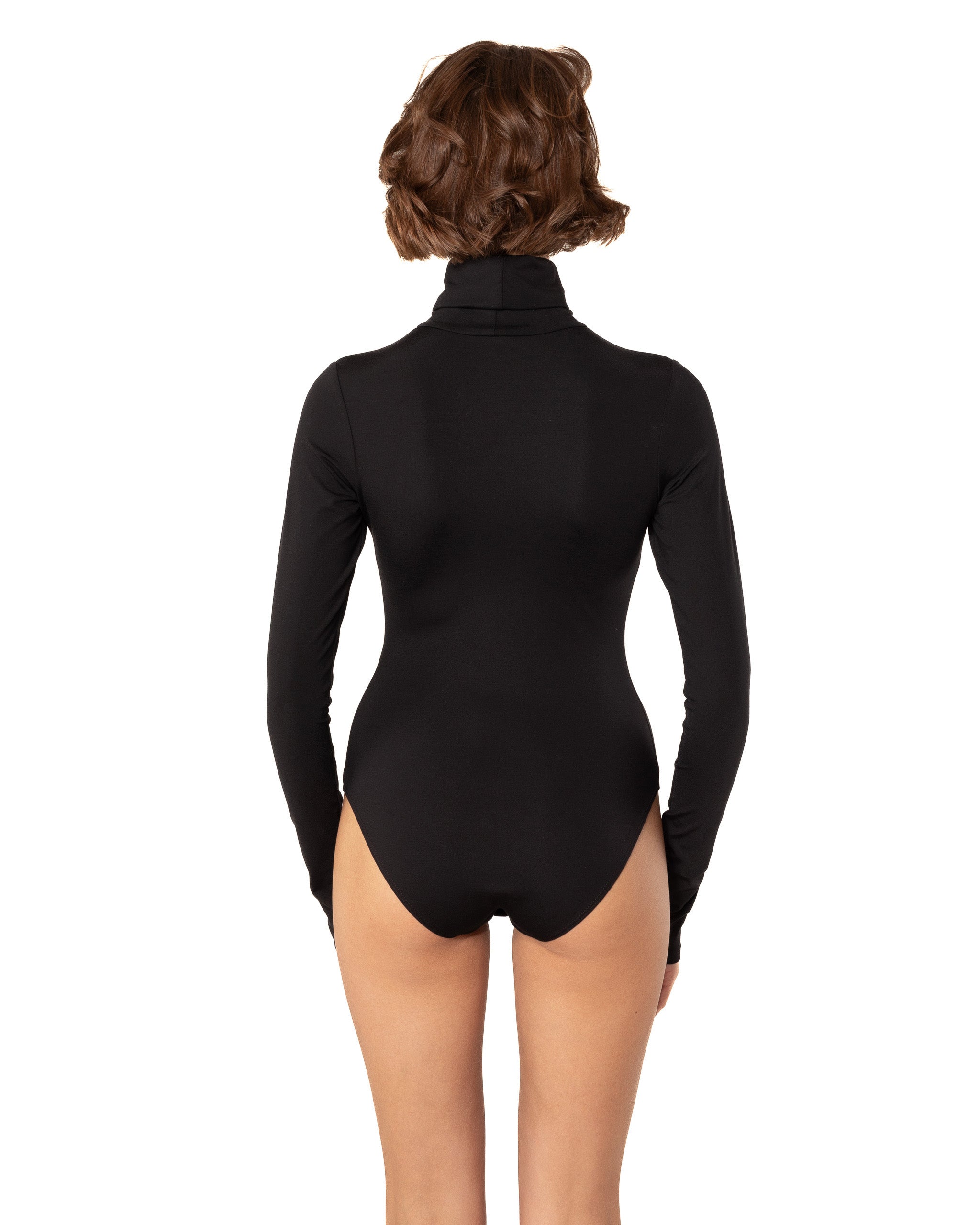 This bodysuit's model can be considered as your second skin. Long sleeve, hight turtle neck creates feeling of protection and comfort. Non-transparent fabric despite its elasticity makes it perfect for any occasion and activity.