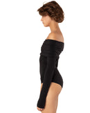 This bodysuit's model is for romantic character. The shoulder detail can be played with making it narrower or wider, or even covering your shoulders. 