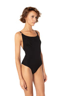 This bodysuit's model is designed for B+ cup. Perfect coverage in the front and super low cut on the back. Adjustable straps can be worn crossed on a back.