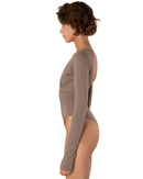 This bodysuit's model gives elegant sporty vibe. V-shape decollate and open back creates slightly provocative but very strong look.
