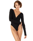 This bodysuit's model gives elegant sporty vibe. V-shape decollate and open back creates slightly provocative but very strong look.